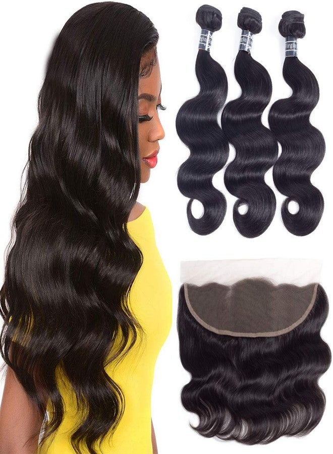 Amella Hair 10A Brazilian Body Wave Frontal 16 18 20 with 14 Inch 13x4 Frontal Ear to Ear Lace Frontal Closure Free Part with Bundles Natural Black Color - Image 1